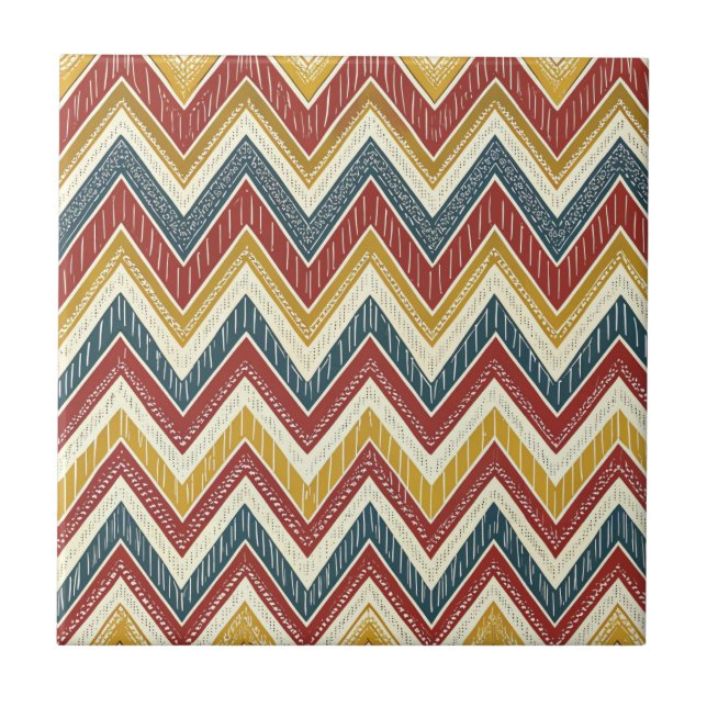Colourful Vibrant Boho Chic Zigzag Chevron Pattern Ceramic Tile (Front)