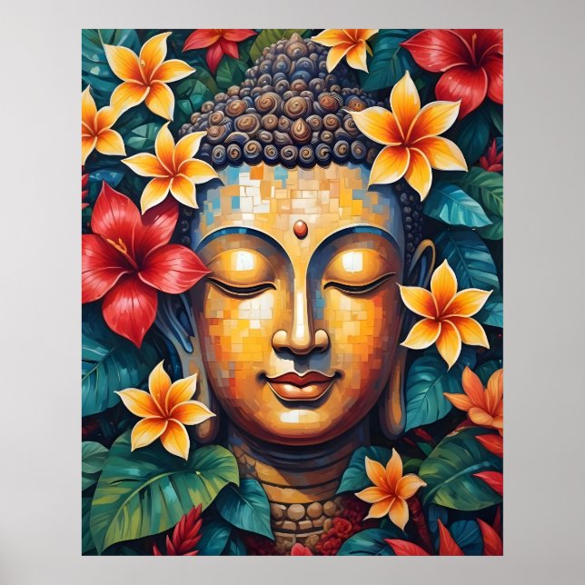 Colourful Vibrant Buddha Pixel Art Poster (Front)