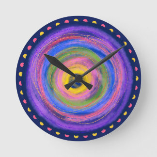 Colourful vibrant centring Circles Watercolor - Round Clock