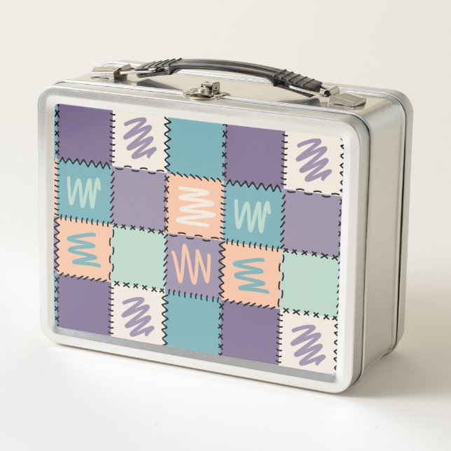 Colourful Vibrant Chequered Pattern Metal Lunch Box (Front)