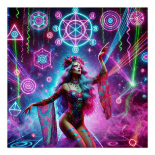 Colourful Vibrant Cosmic Dancing Goddess Poster