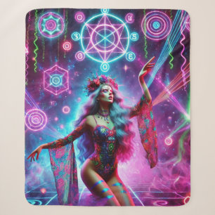 Colourful Vibrant Cosmic Dancing Goddess Sherpa Blanket