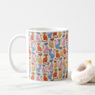 Colourful vibrant cute cats pattern mug
