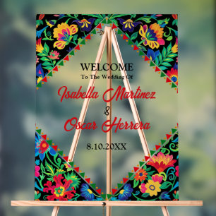 Colourful vibrant fiesta floral black wedding acrylic sign