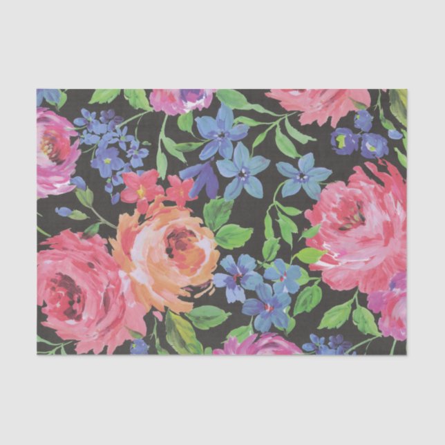 Colourful vibrant Floral collage of Flowers Peony Tissue Paper (Front)