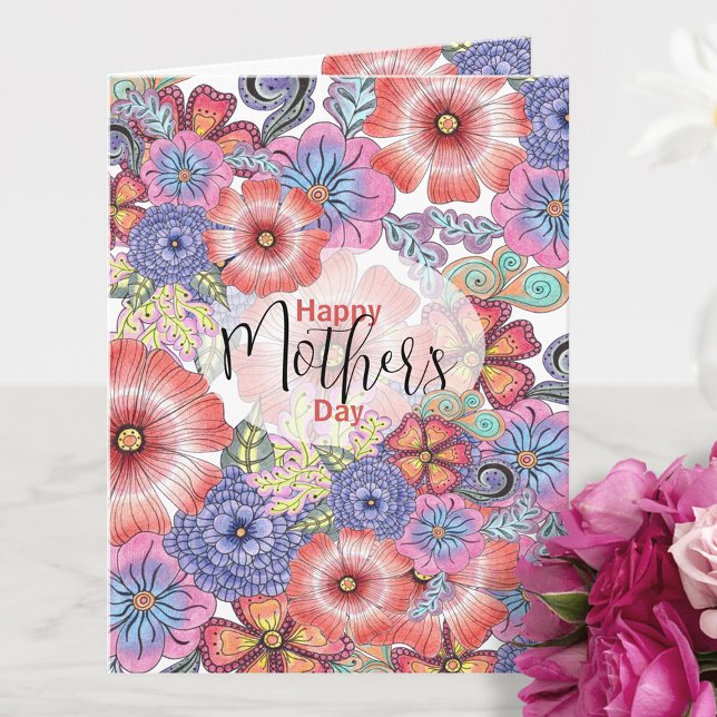 Colourful Vibrant Flowers and Leaves Mother's Day Card (Creator Uploaded)