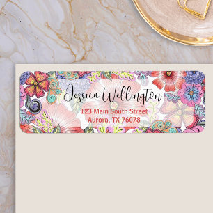 Colourful Vibrant Flowers and Leaves Return Addres Address Label