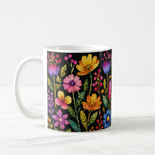 Colourful Vibrant Flowers on a Black Background Coffee Mug