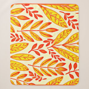 Colourful Vibrant Foliage Mosaic Leaves Pattern Sherpa Blanket