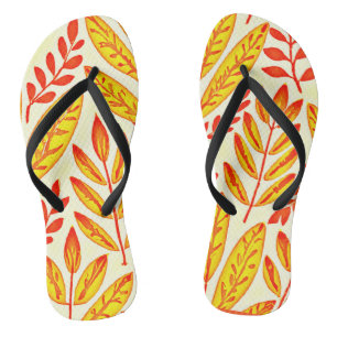 Colourful Vibrant Foliage Mosaic Leaves Pattern Thongs