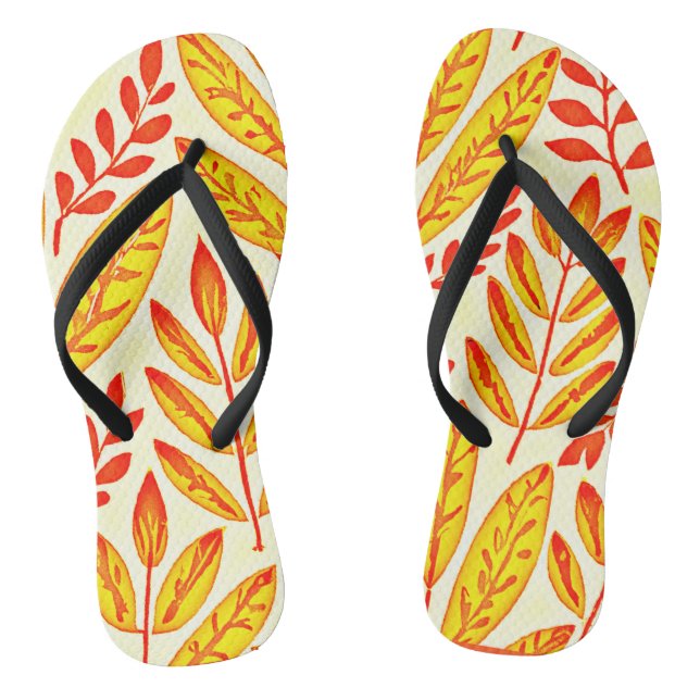 Colourful Vibrant Foliage Mosaic Leaves Pattern Thongs (Footbed)