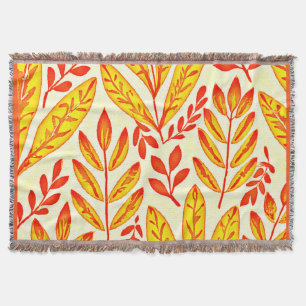 Colourful Vibrant Foliage Mosaic Leaves Pattern Throw Blanket
