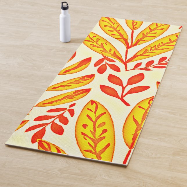 Colourful Vibrant Foliage Mosaic Leaves Pattern Yoga Mat (In Situ)