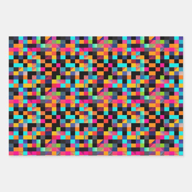 Colourful Vibrant Geometric Shapes Pattern Wrapping Paper Sheet (Front)