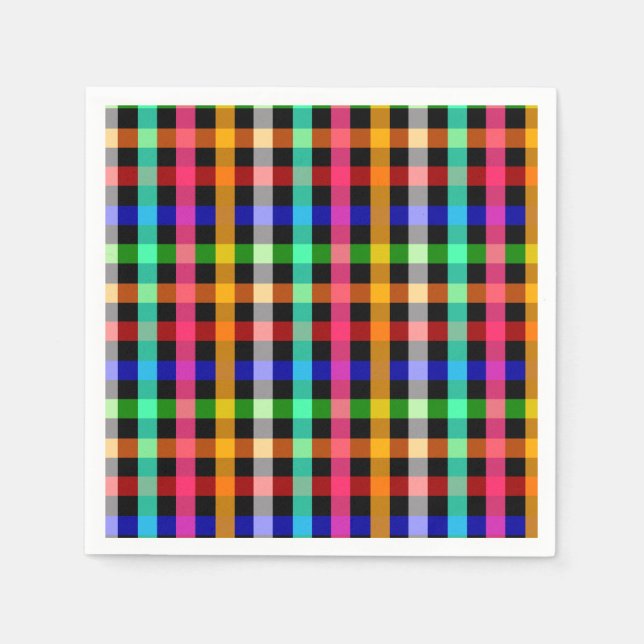 Colourful Vibrant Gingham Check Design  Napkin (Front)