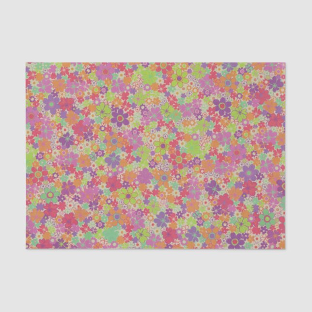 Colourful vibrant Hippie Floral botanical Flowers Tissue Paper (Front)