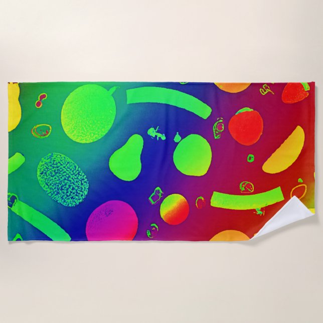 Colourful Vibrant Neon Fruits Pattern Art Beach Towel (Front)