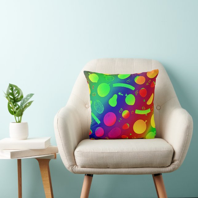 Colourful Vibrant Neon Fruits Pattern Art Cushion (Chair)