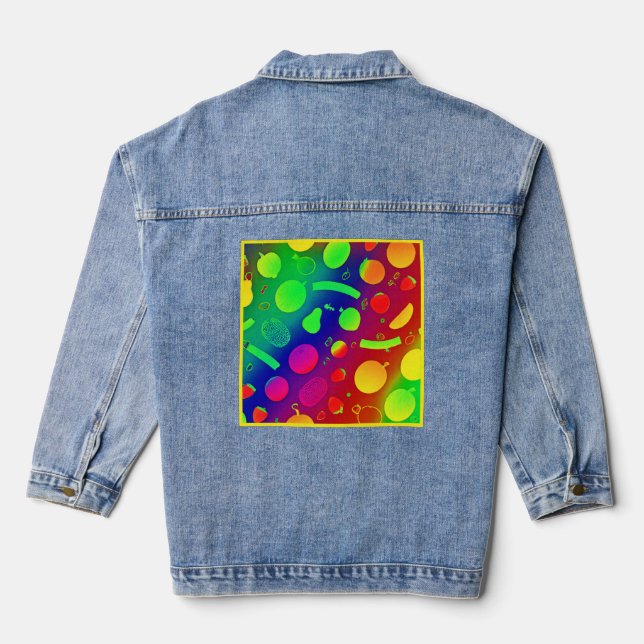 Colourful Vibrant Neon Fruits Pattern Art Denim Jacket (Back)