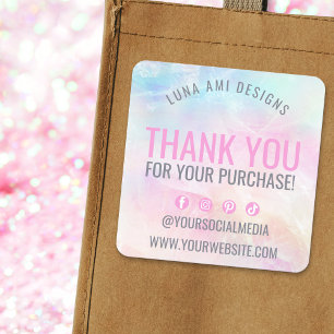 Colourful Vibrant Pastel Rainbow Thank You Order Square Sticker