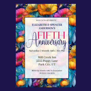 Colourful Vibrant Poppy 5th Wedding Anniversary Invitation