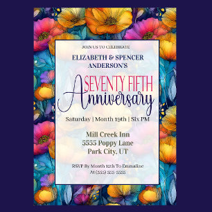 Colourful Vibrant Poppy 75th Wedding Anniversary Invitation