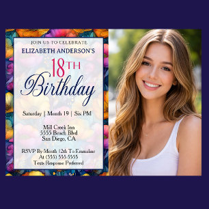 Colourful Vibrant Poppy Flower 18th Birthday Invitation