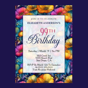 Colourful Vibrant Poppy Flower 99th Birthday Invitation