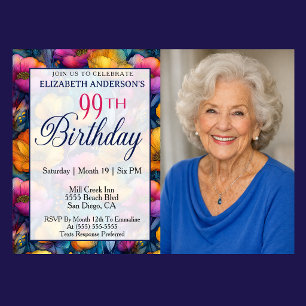 Colourful Vibrant Poppy Flower 99th Birthday Photo Invitation