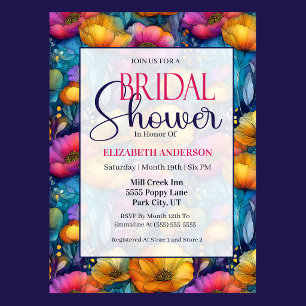 Colourful Vibrant Poppy Flower Bridal Shower Invitation