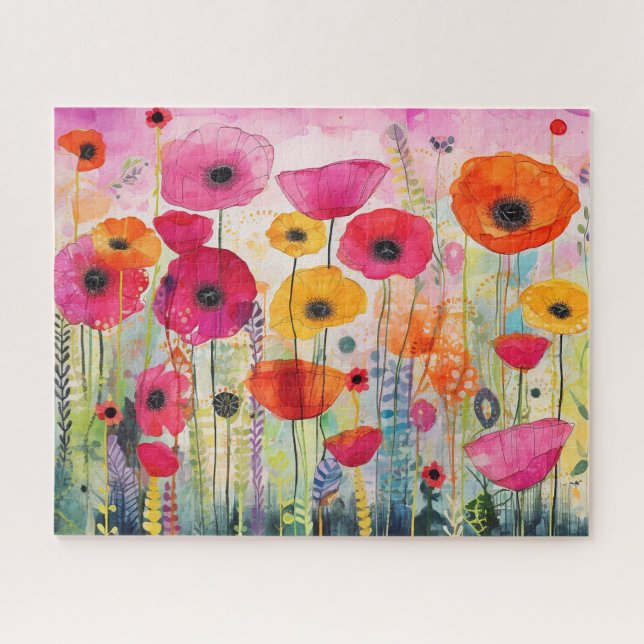Colourful Vibrant Poppy Flower Field Floral Jigsaw Puzzle (Horizontal)