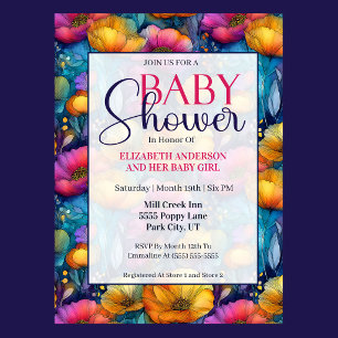 Colourful Vibrant Poppy Flower Girl Baby Shower Invitation