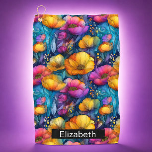Colourful Vibrant Poppy Personalised Golf Towel