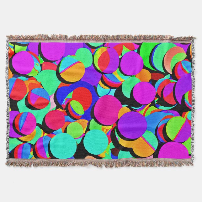 Colourful Vibrant Retro Revival Pattern Throw Blanket (Front)