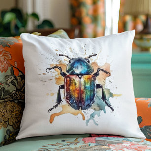 colourful vibrant scarab in watercolor cushion