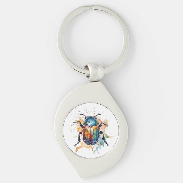 colourful vibrant scarab in watercolor key ring (Front)