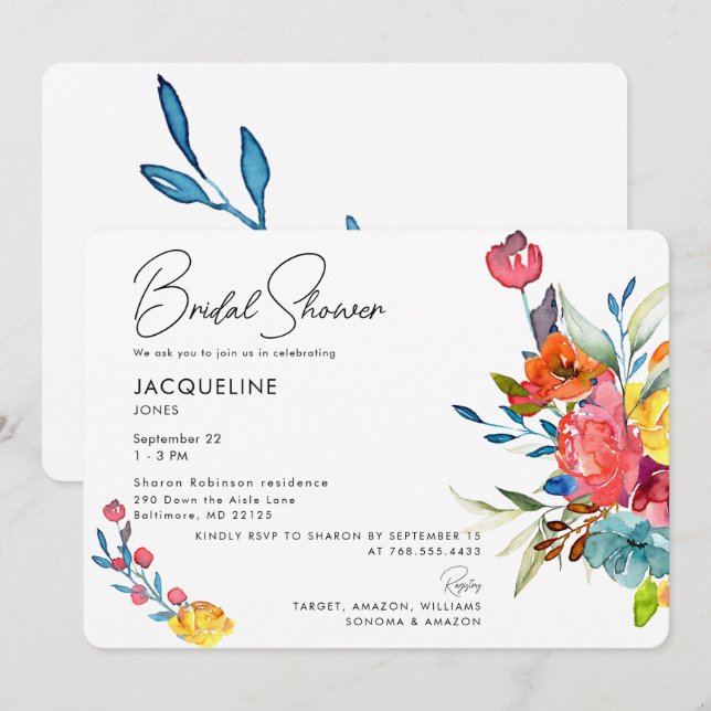 Colourful Vibrant Spring Floral Bridal Shower II Invitation (Front/Back)