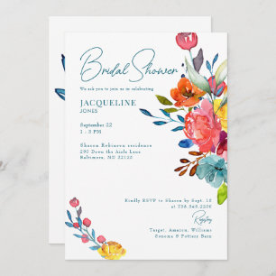 Colourful Vibrant Spring Floral Bridal Shower  Invitation