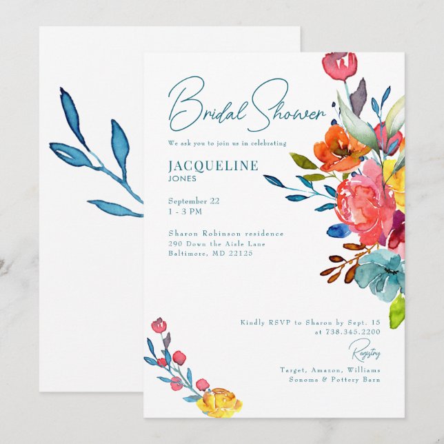 Colourful Vibrant Spring Floral Bridal Shower  Invitation (Front/Back)