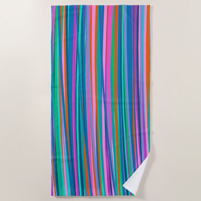 Colourful Vibrant Stripes in Bright Summer Colours Beach Towel (Front)