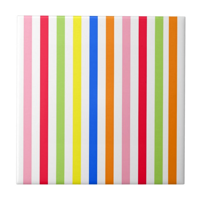 Colourful Vibrant Stripes Pattern Design  Ceramic Tile (Front)