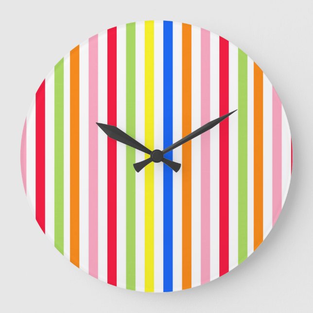 Colourful Vibrant Stripes Pattern Design  Large Clock (Front)