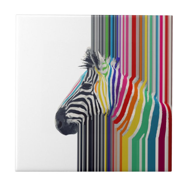Colourful Vibrant Stripes Zebra Painting Ceramic Tile (Front)