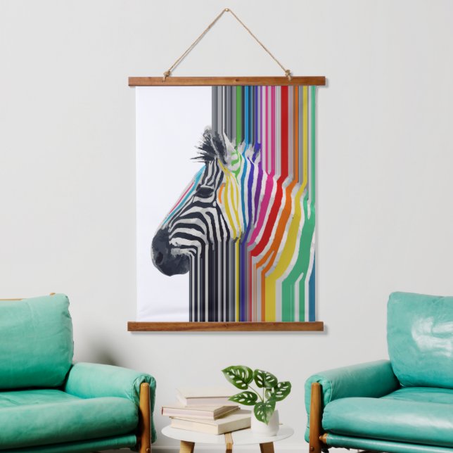 Colourful Vibrant Stripes Zebra Painting Hanging Tapestry (Living Room)