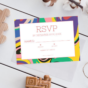 Colourful Vibrant Swirl Art Wedding Response Card