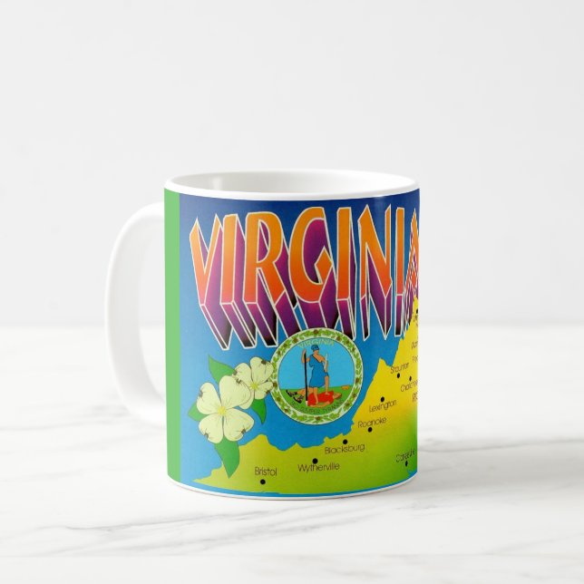 Colourful Vibrant  Virginia Map Mug (Front Left)