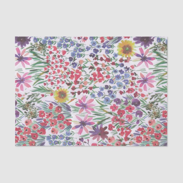 Colourful vibrant Watercolor Floral botanical Tiss Tissue Paper (Front)