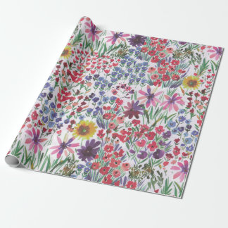 Colourful vibrant Watercolor Floral botanical  Wrapping Paper