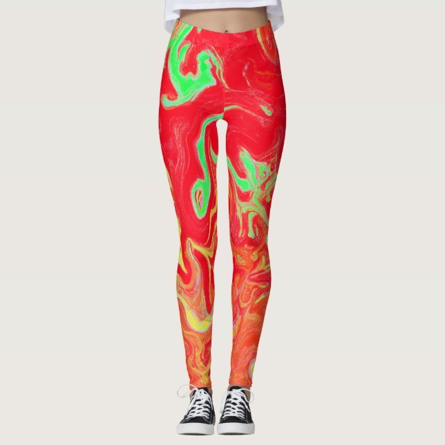 Colourful Vibrant Watercolor Pattern Leggings (Front)