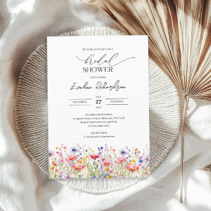 Colourful vibrant watercolor spring wildflowers invitation